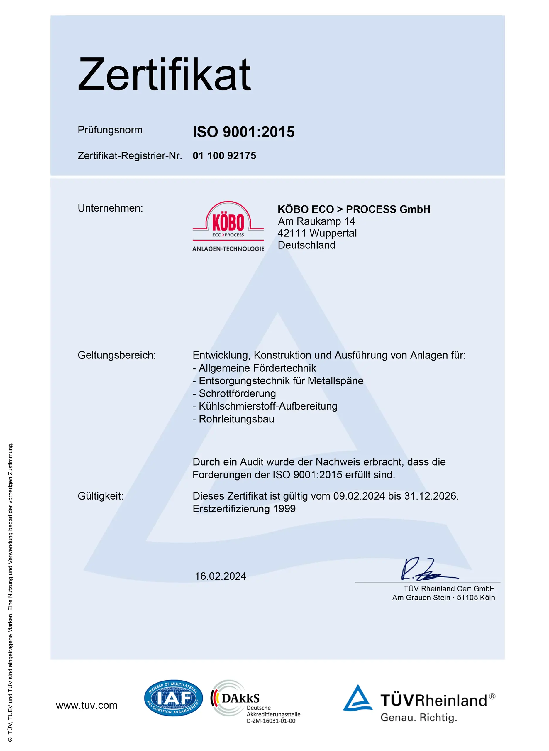 Zertifikat ISO 9001:2015