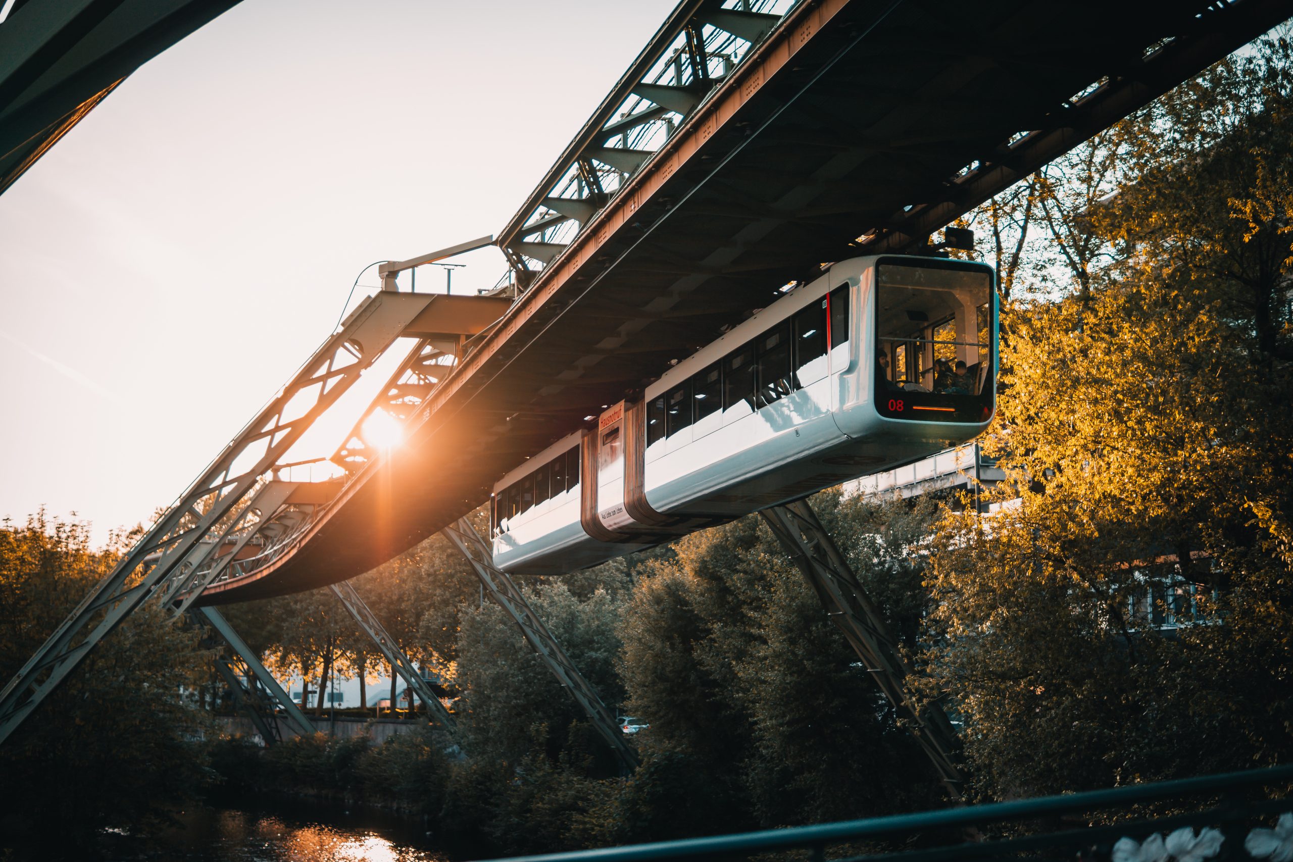 Wuppertal suspension railway in the evening light
